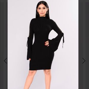 Black Knit Ribbed Dress